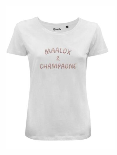 T-Shirt donna Lady 2.0 con la scritta “maalox and champagne” in glitter – LG023