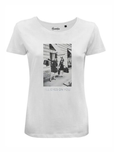 T-Shirt donna Lady 2.0 stile vintage con due ragazze e la scritta “all eyes on you” in reflex – LG001