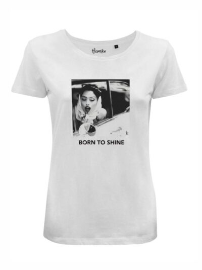 T-Shirt donna Lady 2.0 stile vintage con una ragazza e la scritta “born to shine” in glitter – LG007