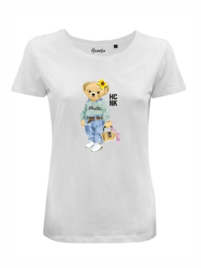 T-Shirt donna Lady 2.0 con un orsetto alla moda e la scritta “hcnk” in patch – LG011