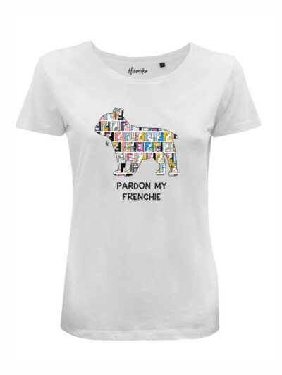 T-Shirt donna Lady 2.0 con un bulldog francese e la scritta “pardon my frenchie” in glitter – LG015