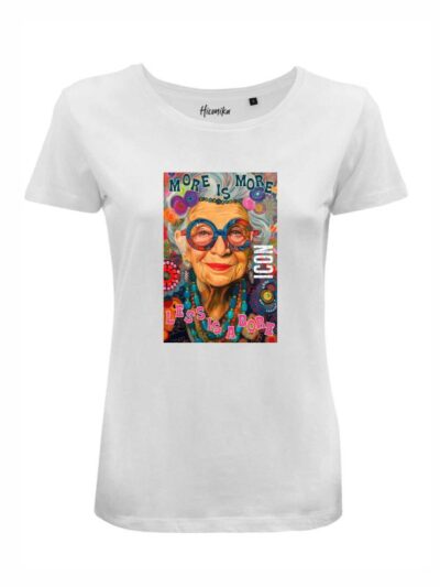 T-Shirt donna Lady 2.0 con tributo a Iris Apfel e la scritta “icon” in glitter – LG027