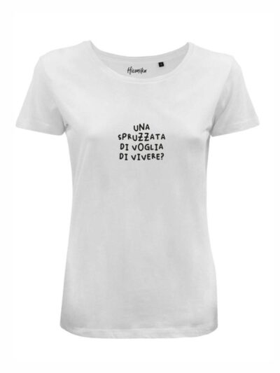 T-Shirt donna Lady 2.0 con la scritta “una spruzzata di voglia di vivere?” in patch – LG028