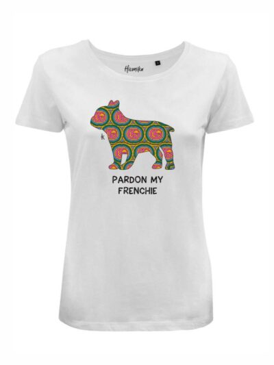 T-Shirt donna Lady 2.0 con un bulldog francese e la scritta “pardon my frenchie” in glitter – LG029