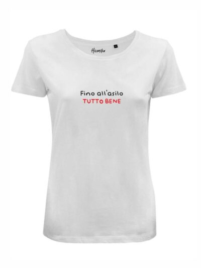 T-Shirt donna Lady 2.0 con la scritta “fino all'asilo tutto bene” in patch – LG035