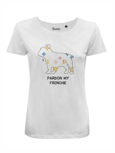 T-Shirt donna Lady 2.0 con un bulldog francese e la scritta “pardon my frenchie” in glitter – LG040