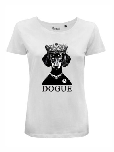 T-Shirt donna Lady 2.0 con un cane che indossa una corona e la scritta “dogue” in glitter – LG043