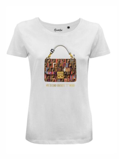 T-Shirt donna Lady 2.0 con una borsa e la scritta “my second favorite f word” in reflex – LG045