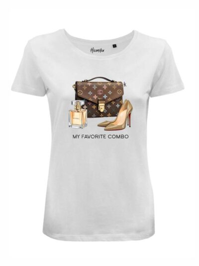 T-Shirt donna Lady 2.0 con accessori da donna e la scritta “my favorite combo” in glitter – LG050