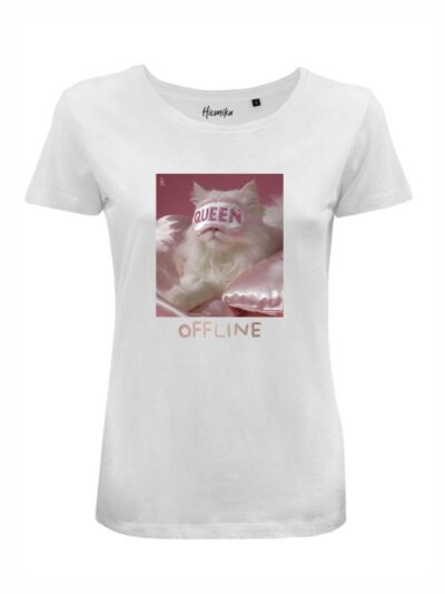 T-Shirt donna Lady 2.0 con un gatto e la scritta “offline” in reflex – LG010