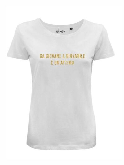 T-Shirt donna Lady 2.0 con la scritta “da giovane e giovanile è un attimo” in glitter – LG046