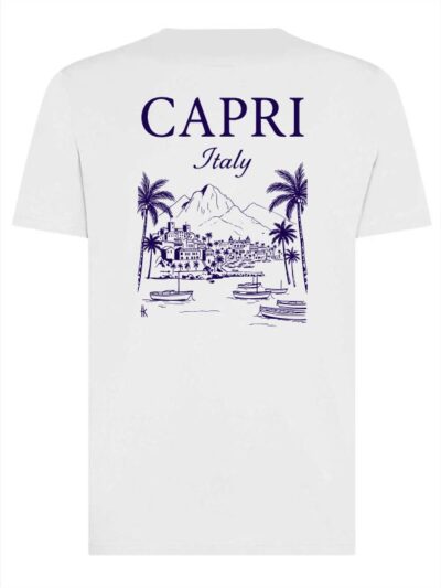 T-shirt uomo Moon con la scritta "Capri Italy" in patch a rilievo lato cuore e la stampa di Capri sulle spalle – TM030