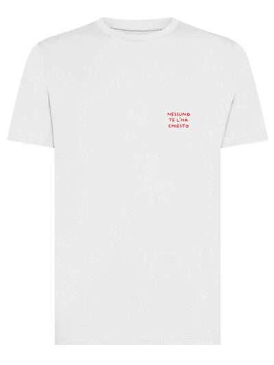 T-shirt uomo Moon con la scritta "nessuno te l'ha chiesto" in patch a rilievo lato cuore – TM013