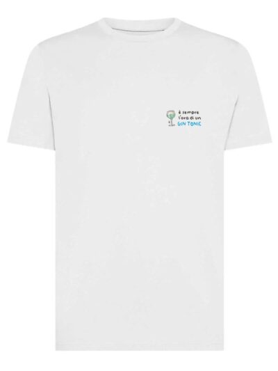 T-shirt uomo Moon con un bicchiere e la scritta "è sempre l'ora di un gin tonic" stampati lato cuore – TM022