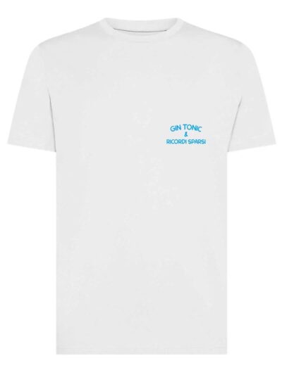 T-shirt uomo Moon con la scritta "gin tonic e ricordi sparsi" in patch a rilievo lato cuore – TM029