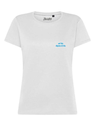T-Shirt donna Lady 2.0 con la scritta “nel blu dipinto di blu” in patch a rilievo – TW001