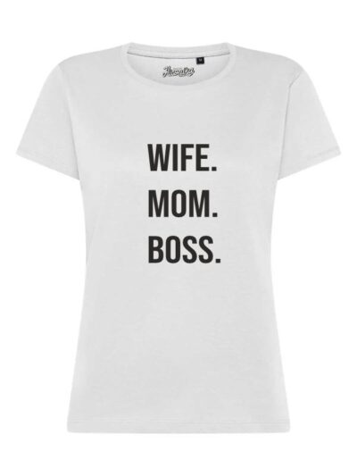 T-Shirt donna Lady 2.0 con la scritta “wife mom boss” in patch a rilievo – TW015