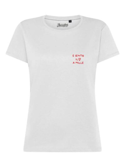 T-Shirt donna Lady 2.0 con la scritta “e sento il ❤️ a mille” in patch a rilievo lato cuore – TW029