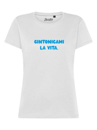 T-Shirt donna Lady 2.0 con la scritta “gintonicami la vita” in patch a rilievo – TW036