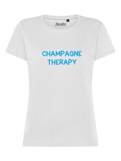 T-Shirt donna Lady 2.0 con la scritta “champagne therapy” in patch a rilievo – TW039