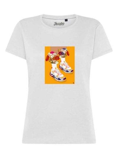 T-Shirt donna Lady 2.0 con la stampa delle sneaker e fiori – TW040