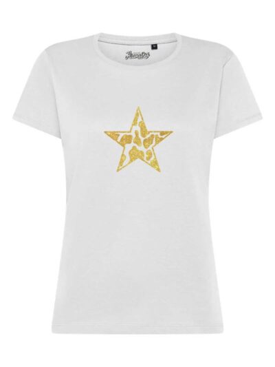 T-Shirt donna Lady 2.0 con la sagoma di una stella animalier in glitter – TW011
