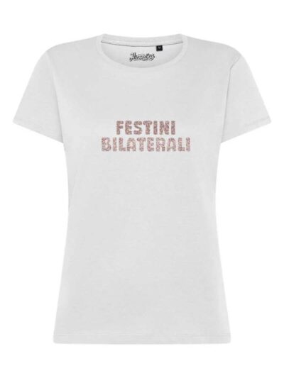 T-Shirt donna Lady 2.0 con la scritta “festini bilaterali” in glitter – TW052